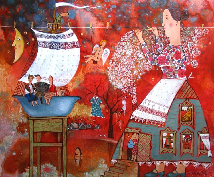 تتشابك التقاليد والحداثة بوئام في لوحات الفنانة البيلاروسية آنا سيليفونتشيك لتخلق لوحة معقدة وغريبة من المعاني والرموز. صور interfax.by